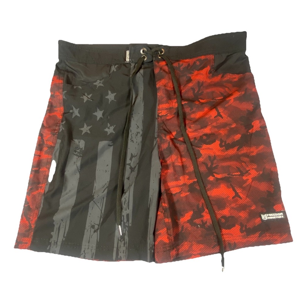 Freedom Industries Board Shorts XXL Swim Trunks Men Surf‎ Red Camo Flag USA Made